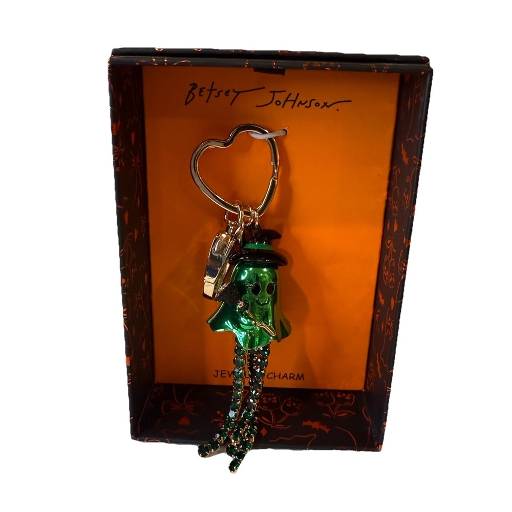 New! Betsey Johnson Ghost Witch With Crystal‎ Fringe Bag Charm Keychain